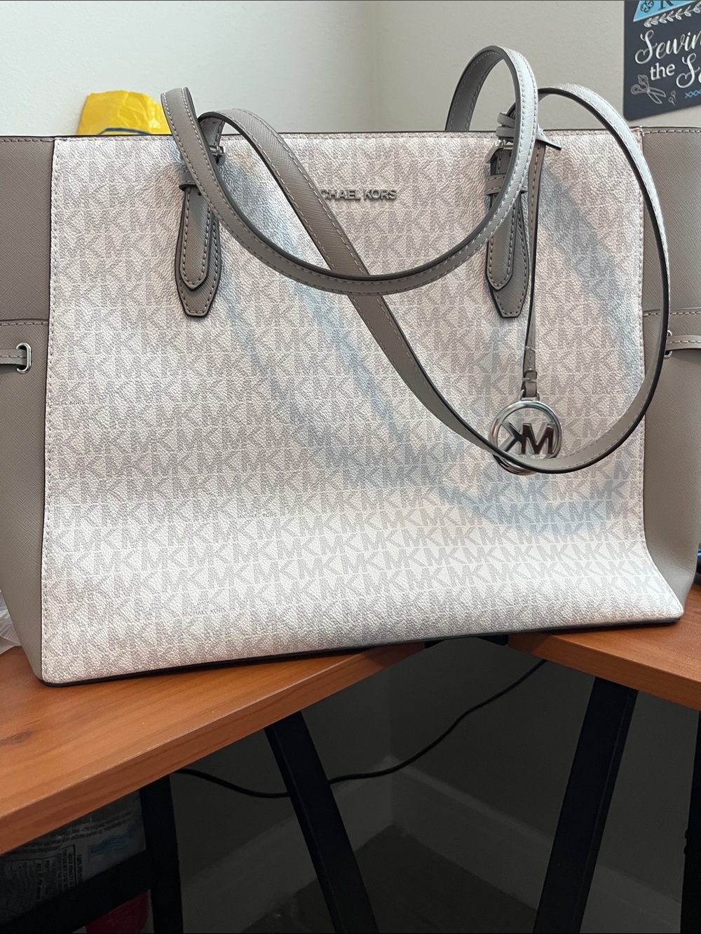 Michael Kors Gray MK Signature Tote with Dark Gray Trim - Picture 6 of 10
